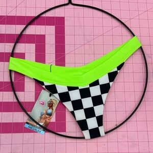 Demon Bikini Handmade Swim Neon Green Checkered Bikini Bottom Medium Beach